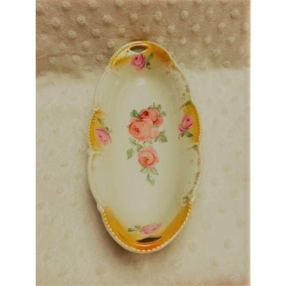 Vintage, German Celebrate Rose Design Lusterware Long Oval Bowl - Picture 4 of 5